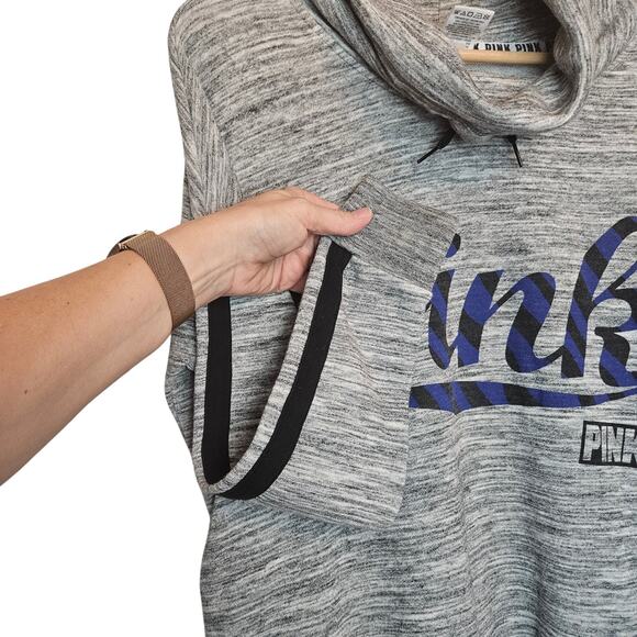 Victoria's Secret Womens Gray Cowl Funnel Neck PINK Spellout Sweatshirt Sz M - Picture 3 of 13